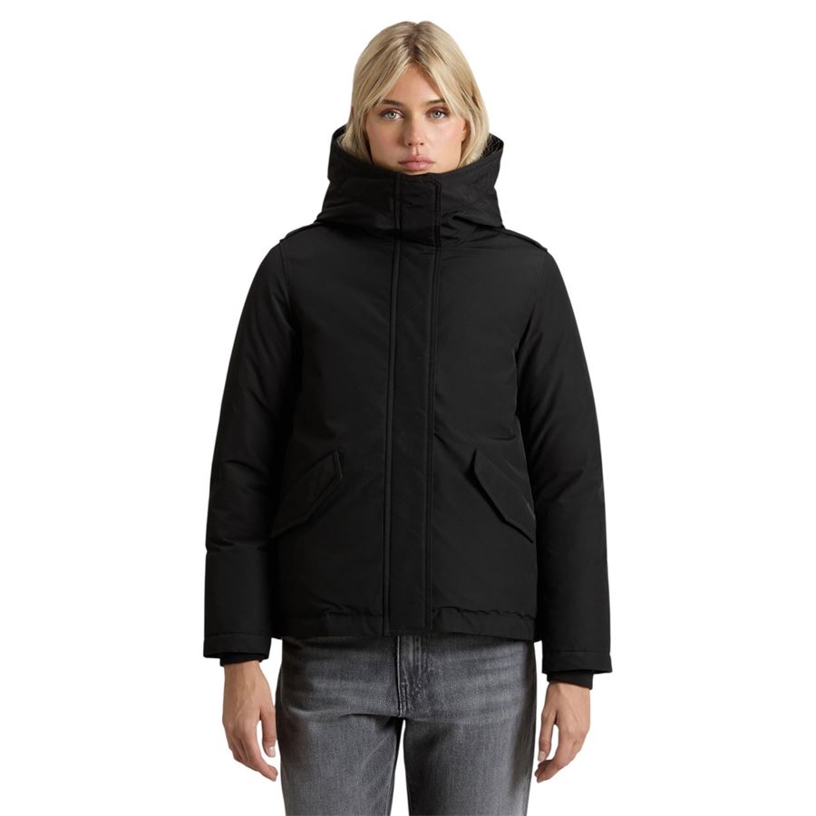 Military jacket giacca imbottita in Ramar Cloth con cappuccio da donna Woolrich | CFWWOU2075BLK
